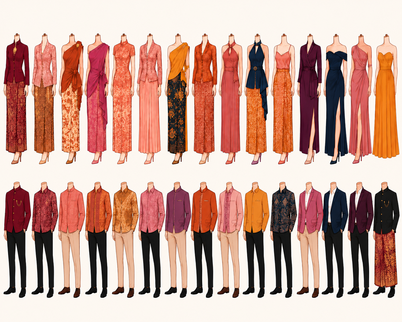 Reception dress code inspiration in tropical sunset colors